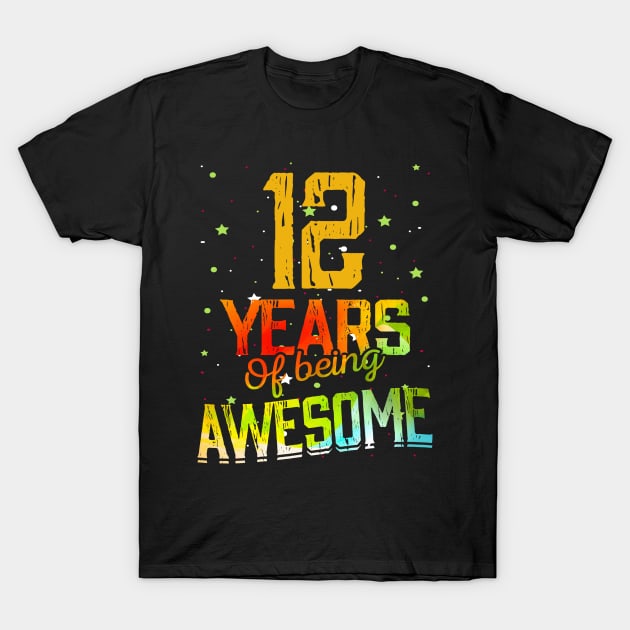 12th Anniversary Gift Vintage Retro 12 Years Of Being Awesome Gifts Funny 12 Years Birthday Men Women T-Shirt by nzbworld